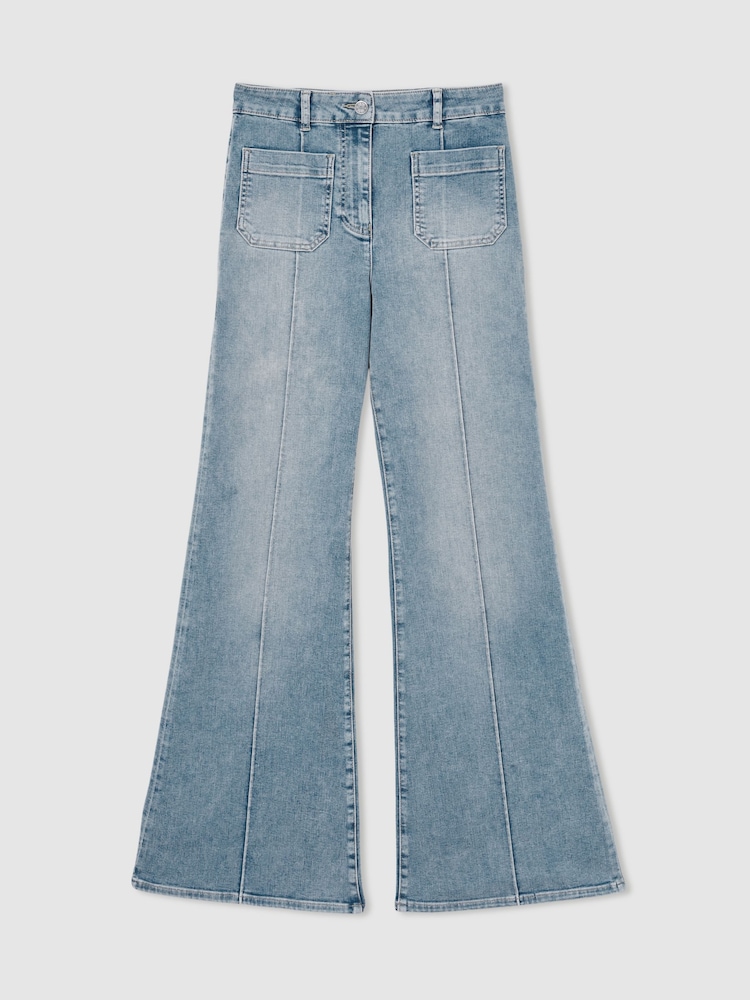 Reiss Light Blue Sakura Patch Pocket Flared Jeans - Image 2 of 7