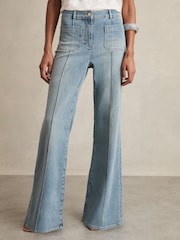 Reiss Light Blue Sakura Patch Pocket Flared Jeans - Image 3 of 7
