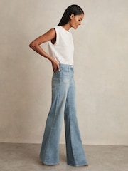 Reiss Light Blue Sakura Patch Pocket Flared Jeans - Image 4 of 7