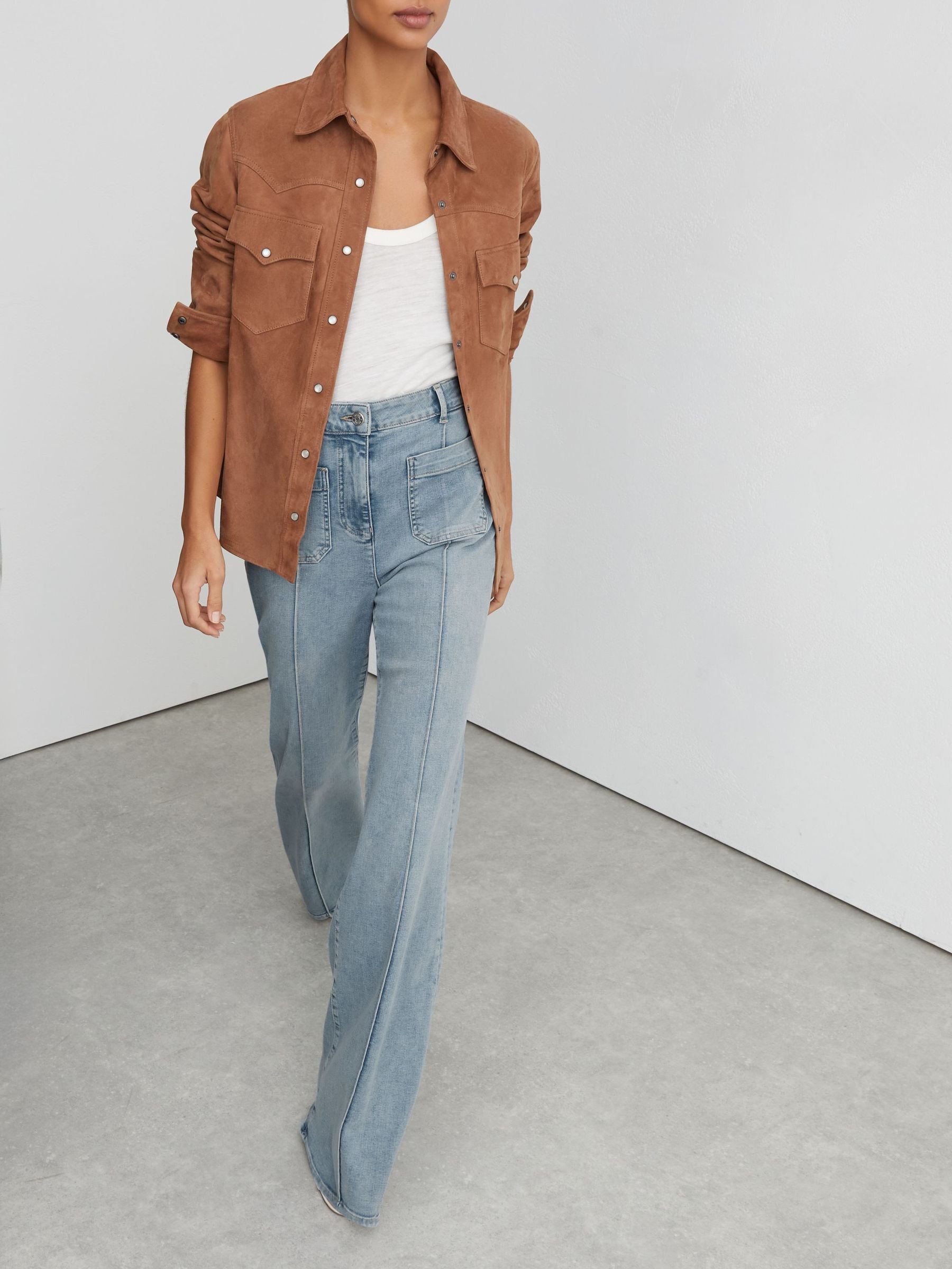 Buy Reiss Light Blue Sakura Patch-Pocket Flared Jeans from the