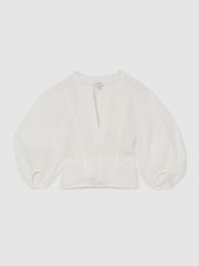 Reiss Ivory Remi Linen Balloon-Sleeve Top - Image 2 of 6
