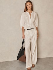 Reiss Ivory Remi Linen Balloon-Sleeve Top - Image 3 of 6
