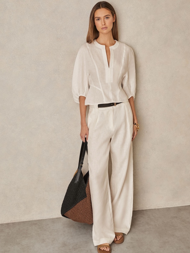Ivoor - Reiss Remi Linen Balloon-Sleeve Top - Image 3 of 6