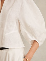 Reiss Ivory Remi Linen Balloon-Sleeve Top - Image 4 of 6