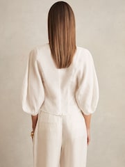 Reiss Ivory Remi Linen Balloon-Sleeve Top - Image 5 of 6