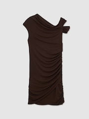 Reiss Chocolate Brown Ceres Ruched Jersey Mini Dress - Image 2 of 7