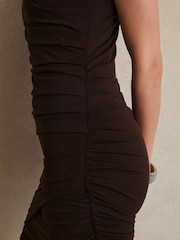 Reiss Chocolate Brown Ceres Ruched Jersey Mini Dress - Image 5 of 7