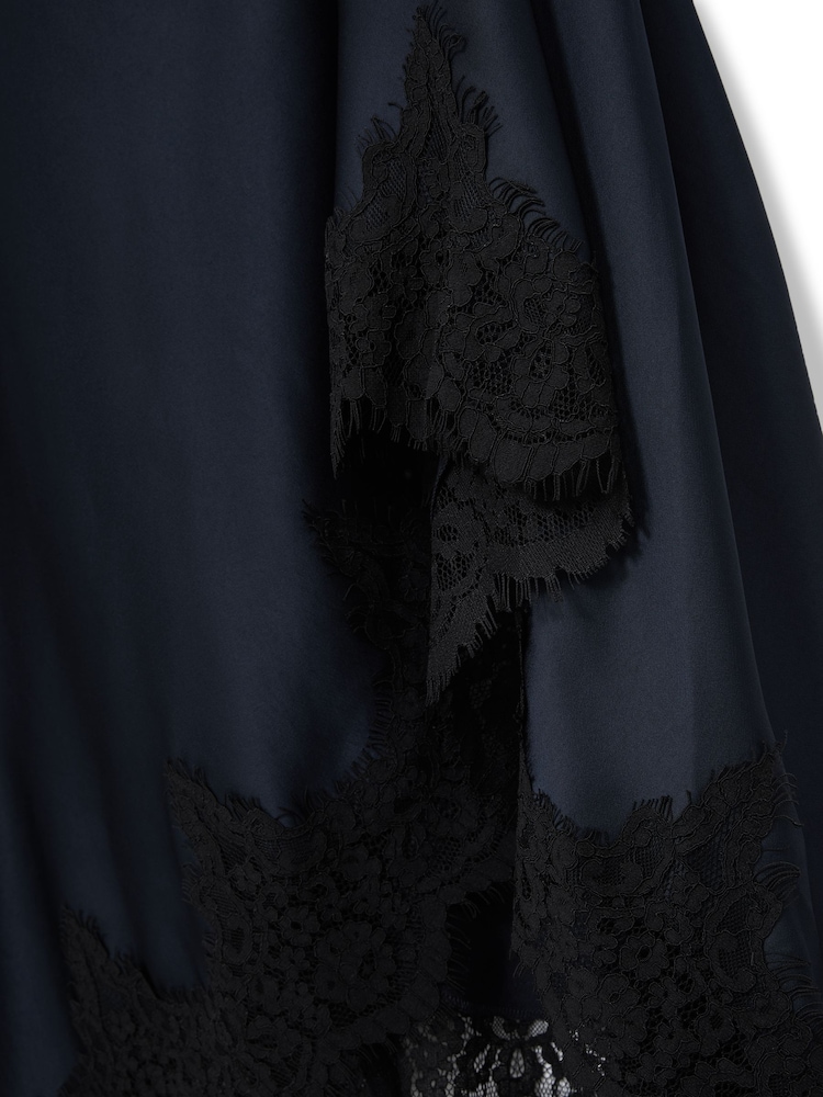 Marineblau - Reiss Anais Satin Drape Lace-Trim Dress - Bild 6 von 6