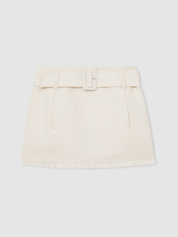 Reiss White Mia Bouclé Belted Mini Skirt With Wool and Cotton - Image 2 of 6