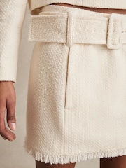 Reiss White Mia Bouclé Belted Mini Skirt With Wool and Cotton - Image 4 of 6