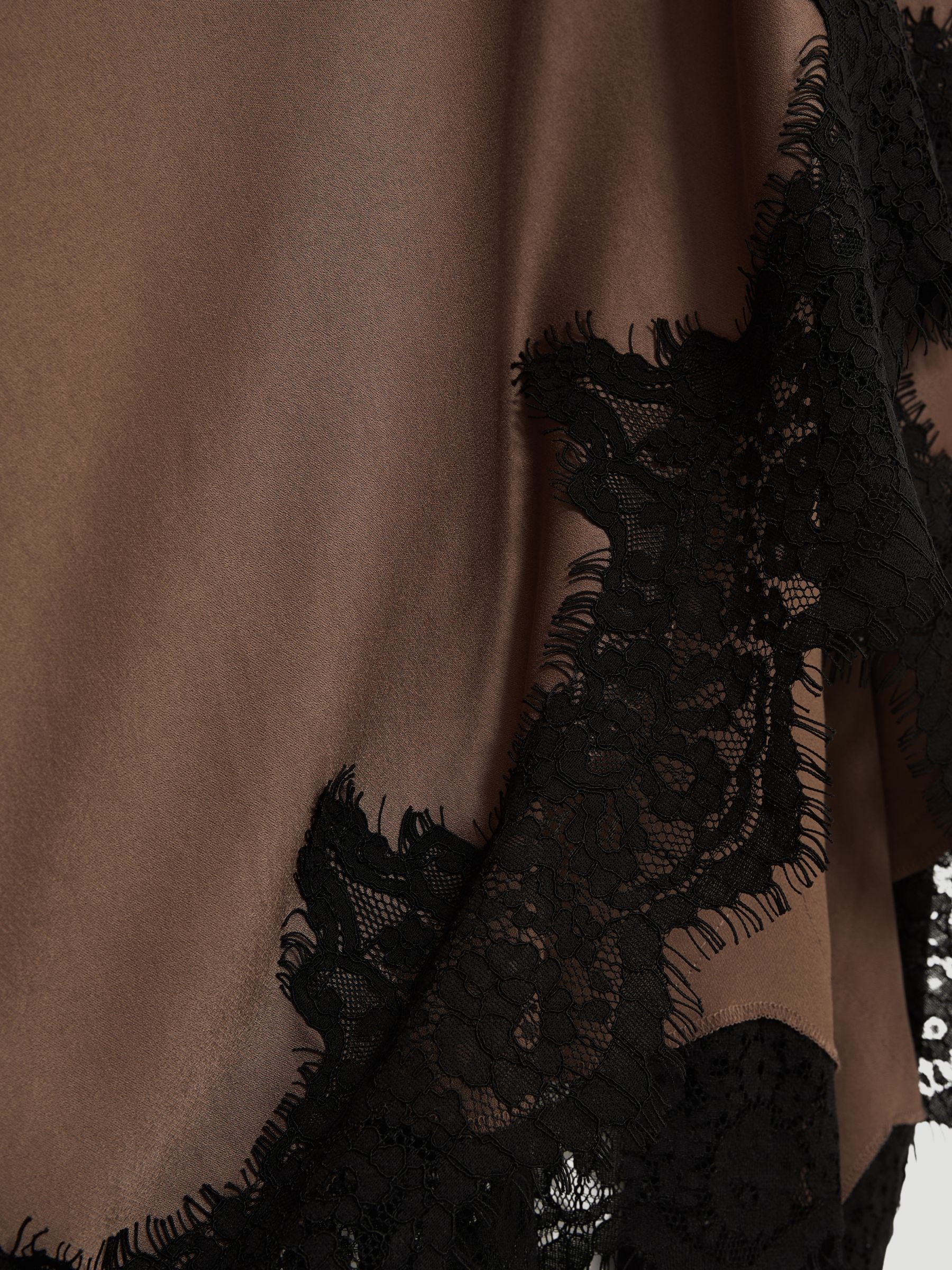 Buy Reiss Mocha Brown Anais Petite Satin Drape Lace-Trim