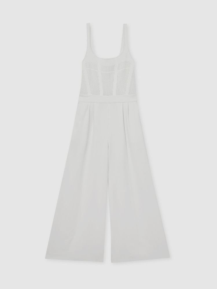 Reiss Ivory Carla Perforated-Knit Wide-Leg Jumpsuit - Image 2 of 6