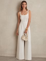 Reiss Ivory Carla Perforated-Knit Wide-Leg Jumpsuit - Image 4 of 6