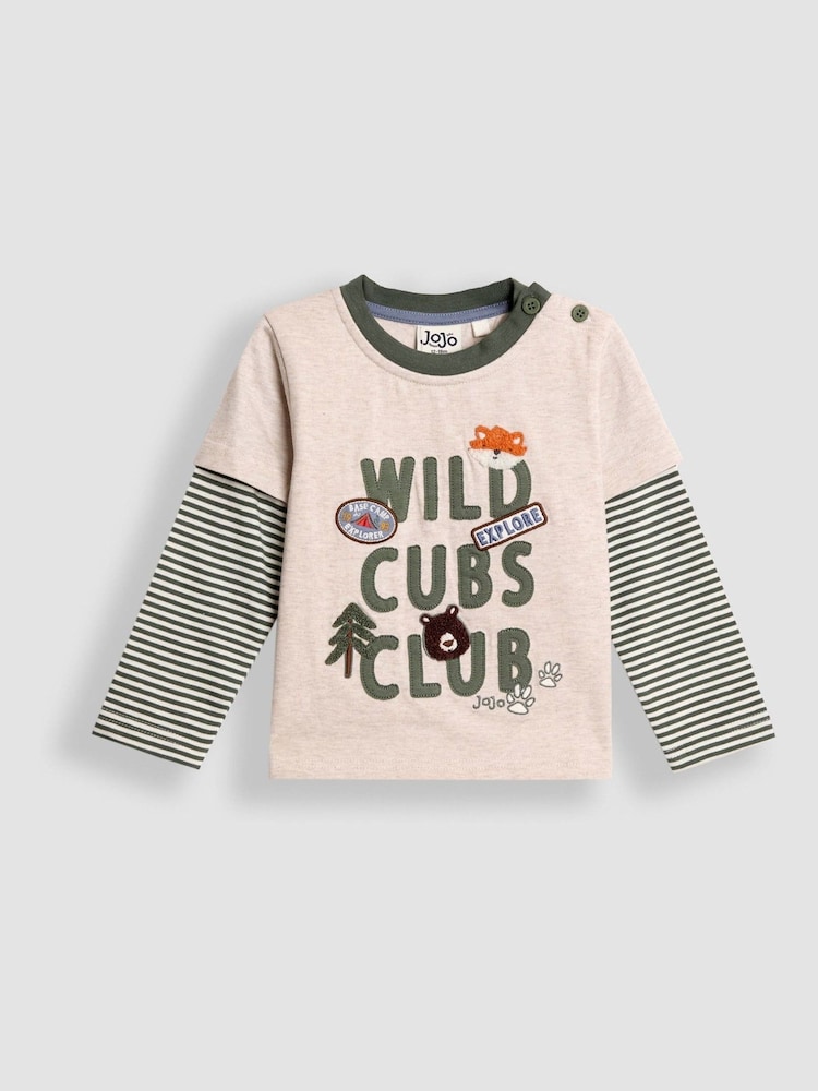 JoJo Maman Bébé Natural Wild Cubs Club Graphic Appliqué Top - Image 1 of 3 JoJo Maman Bébé Natural Wild Cubs Club Graphic Appliqué Top - Image 1 of 3