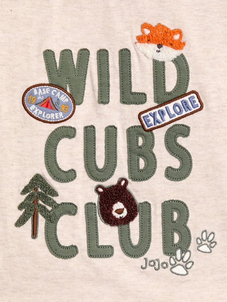 JoJo Maman Bébé Natural Wild Cubs Club Graphic Appliqué Top - Image 3 of 3 JoJo Maman Bébé Natural Wild Cubs Club Graphic Appliqué Top - Image 3 of 3