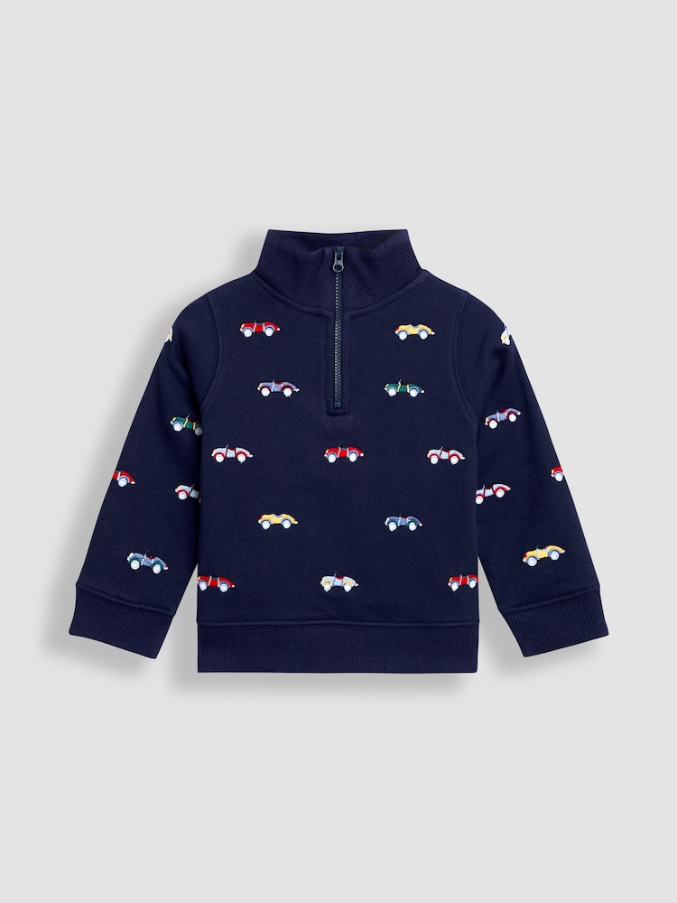 JoJo Maman Bébé Blue Embroidered Half-Zip Sweatshirt - Image 1 of 3