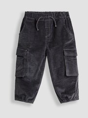 JoJo Maman Bébé Charcoal Grey Cord Cargo Trousers - Image 1 of 4