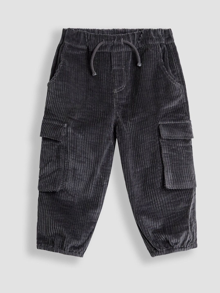 JoJo Maman Bébé Charcoal Grey Cord Cargo Trousers - Image 1 of 4