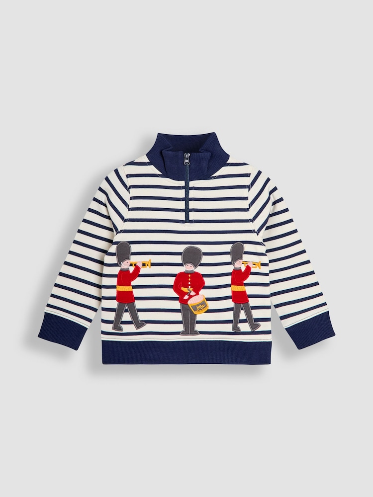 Creme - JoJo Maman Bébé Tractor Applique Half-Zip Sweatshirt - Bild 1 von 3
