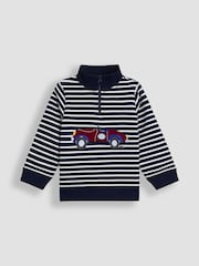 Marineblau/blau - JoJo Maman Bébé Tractor Applique Half-Zip Sweatshirt - Bild 1 von 3