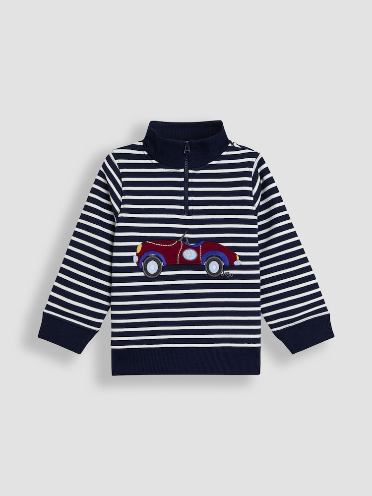 Marineblau/blau - JoJo Maman Bébé Tractor Applique Half-Zip Sweatshirt - Bild 1 von 3