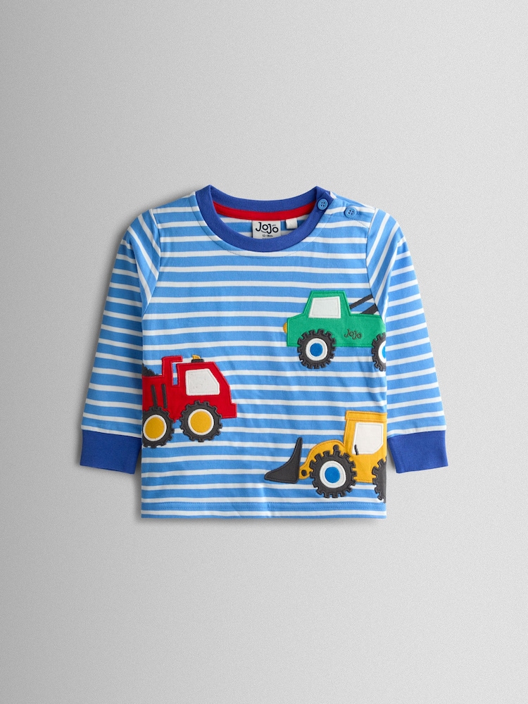 بطبعة معدات بناء، اللون أزرق - JoJo Maman Bébé Applique Top - Image 1 of 4