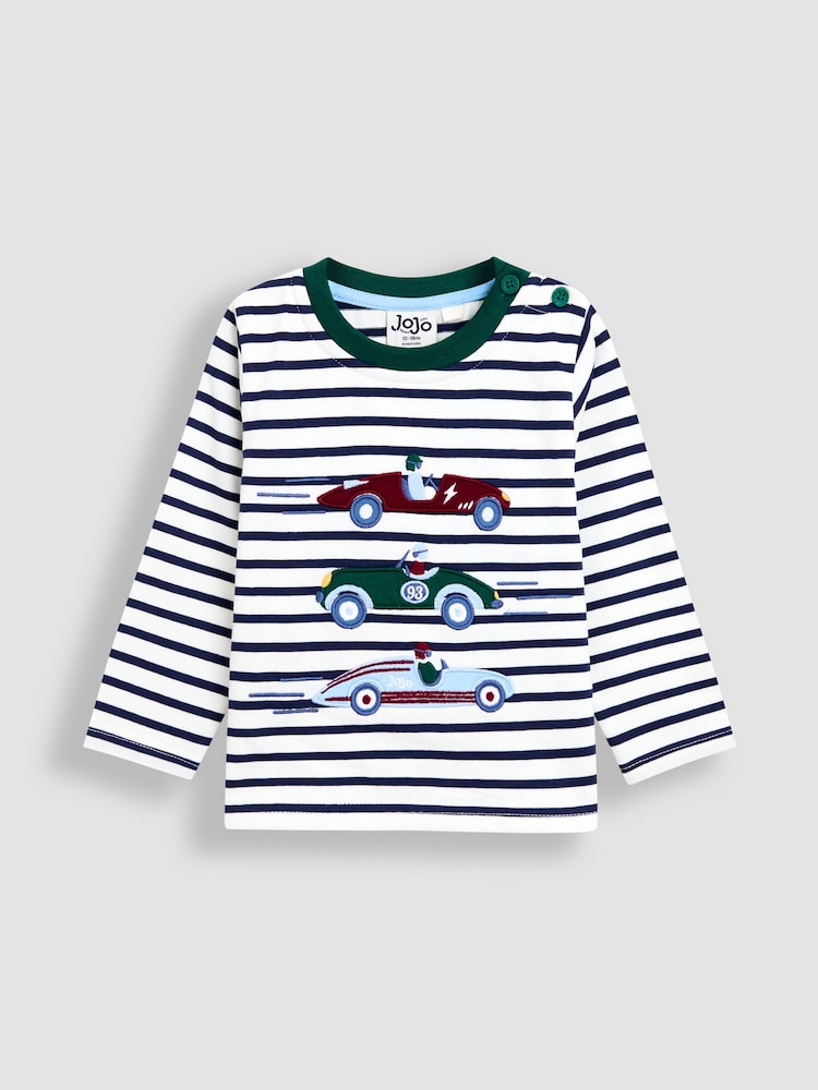 JoJo Maman Bébé Light Cream Classic Racer Applique Top - Image 1 of 3