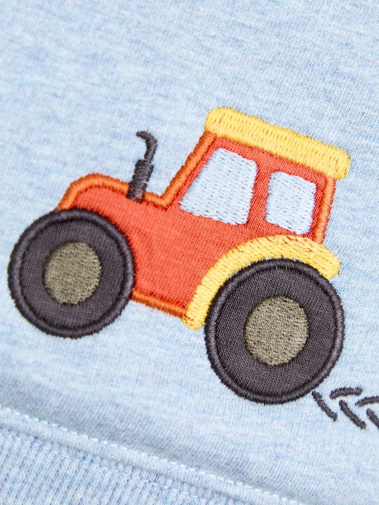Blau - JoJo Maman Bébé Tractor Applique Half-Zip Sweatshirt - Bild 3 von 3