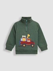 Grün - JoJo Maman Bébé Tractor Applique Half-Zip Sweatshirt - Bild 1 von 3