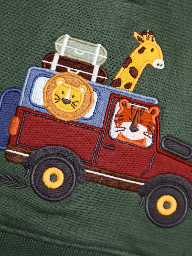 Grün - JoJo Maman Bébé Tractor Applique Half-Zip Sweatshirt - Bild 3 von 3
