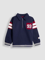 JoJo Maman Bébé Navy Blue Varsity Half-Zip Sweatshirt - Image 1 of 4