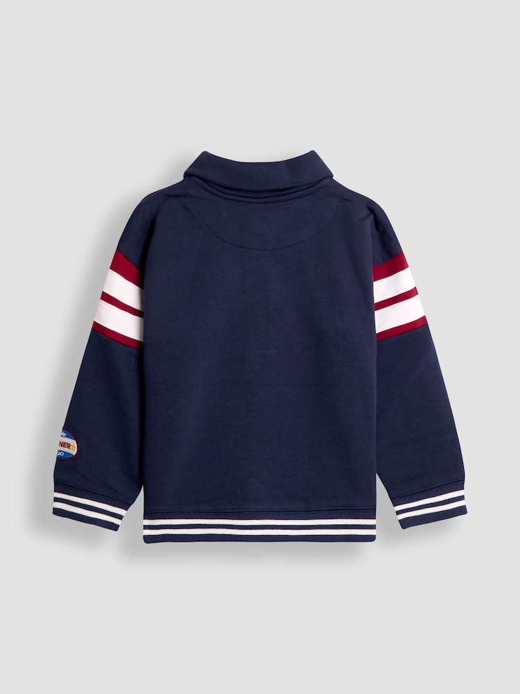 JoJo Maman Bébé Navy Blue Varsity Half-Zip Sweatshirt - Image 2 of 4