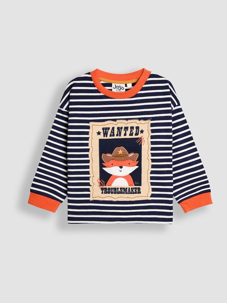 JoJo Maman Bébé Navy Blue Fox Wanted Appliqué Top - Image 1 of 3