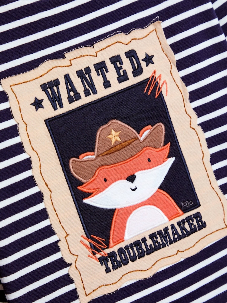 JoJo Maman Bébé Navy Blue Fox Wanted Appliqué Top - Image 3 of 3
