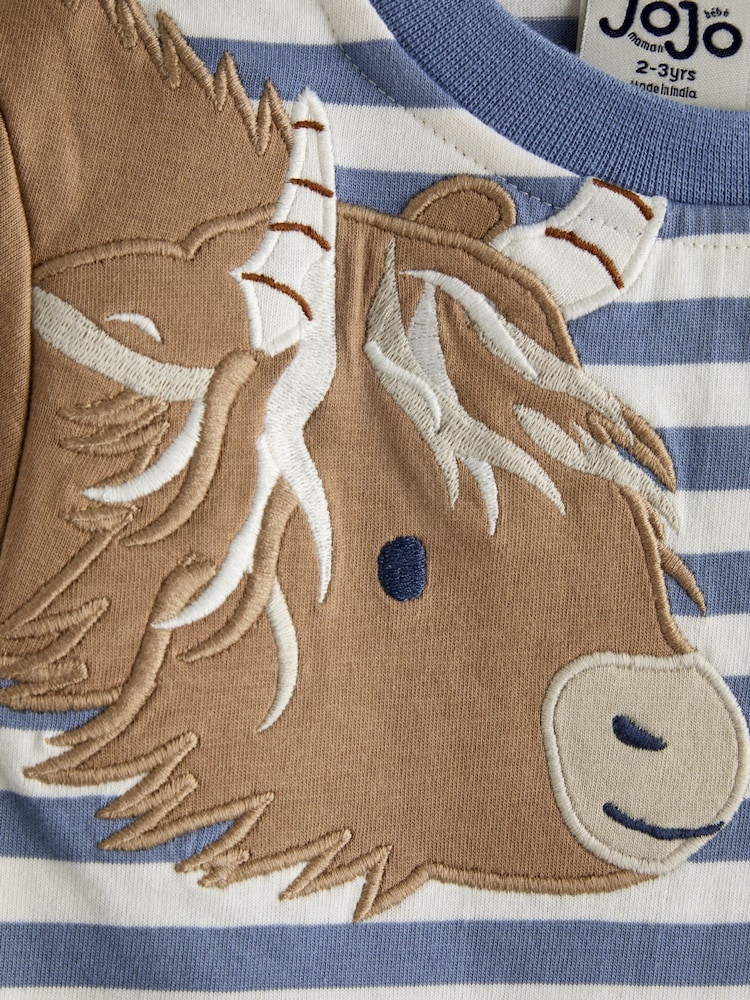 JoJo Maman Bébé Blue Highland Cow Mock Sleeve Appliqué Top - Image 4 of 4 JoJo Maman Bébé Blue Highland Cow Mock Sleeve Appliqué Top - Image 4 of 4