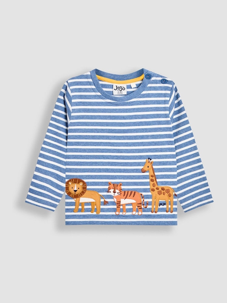JoJo Maman Bébé Blue Safari Appliqué Border Top - Image 1 of 3 JoJo Maman Bébé Blue Safari Appliqué Border Top - Image 1 of 3