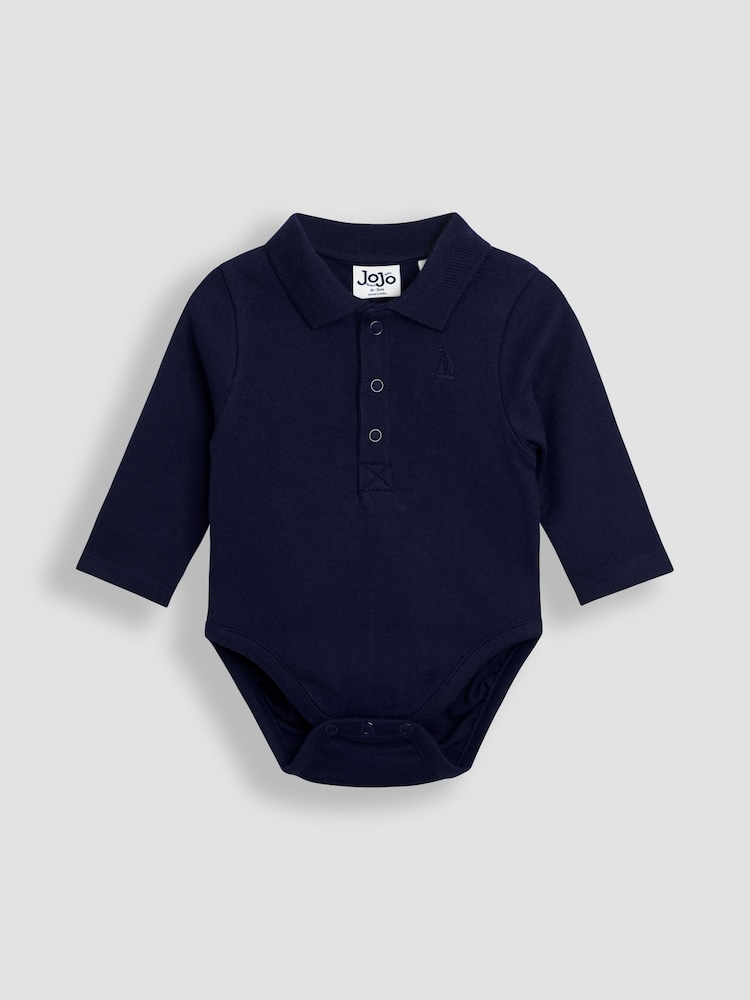JoJo Maman Bébé Navy Blue 2-Pack Plain Long Sleeve Polo Shirt Bodies - Image 2 of 6 JoJo Maman Bébé Navy Blue 2-Pack Plain Long Sleeve Polo Shirt Bodies - Image 2 of 6