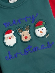 JoJo Maman Bébé Green Christmas Character Appliqué Sweatshirt - Image 2 of 3