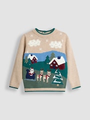 JoJo Maman Bébé Natural Christmas Scene Jumper - Image 1 of 3