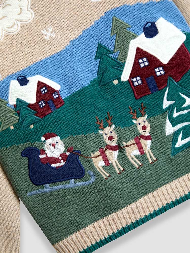 JoJo Maman Bébé Natural Christmas Scene Jumper - Image 4 of 4 JoJo Maman Bébé Natural Christmas Scene Jumper - Image 4 of 4