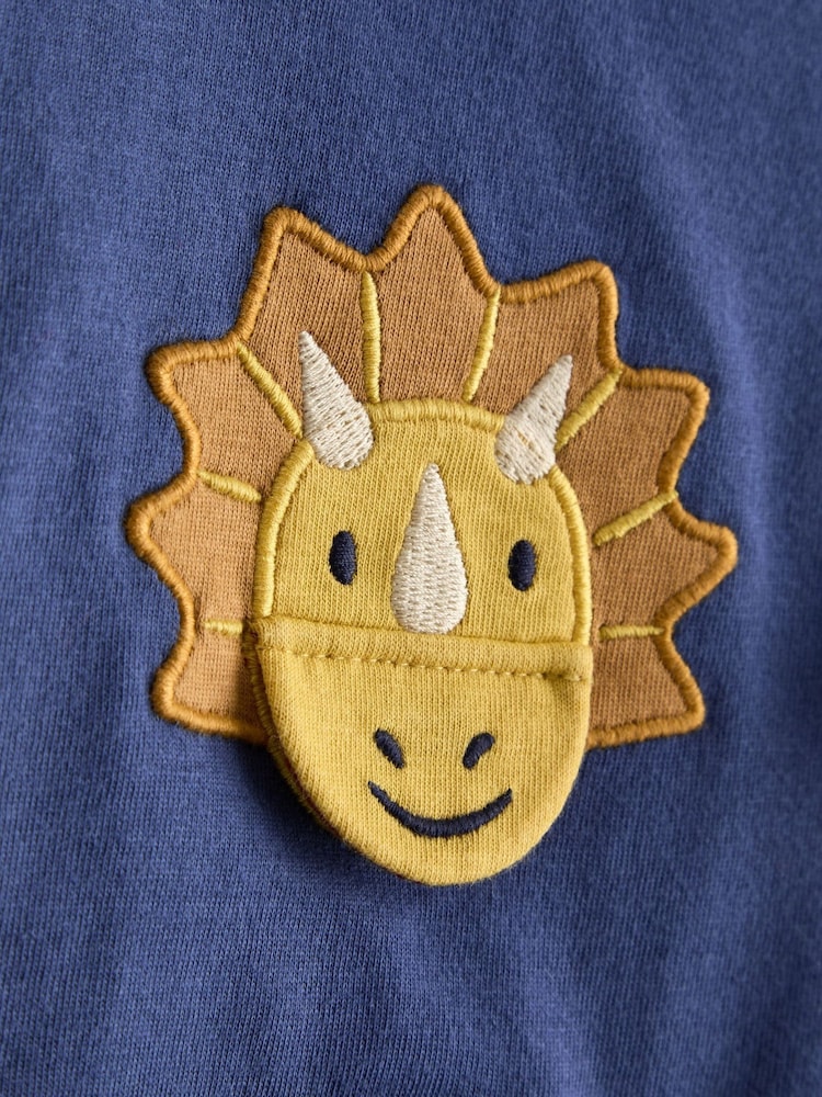 JoJo Maman Bébé Indigo Blue Dino Interactive Appliqué Top - Image 4 of 4 JoJo Maman Bébé Indigo Blue Dino Interactive Appliqué Top - Image 4 of 4