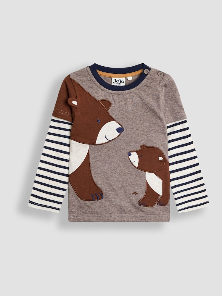 JoJo Maman Bébé Brown Bear Mock Sleeve Appliqué Top - Image 2 of 4 JoJo Maman Bébé Brown Bear Mock Sleeve Appliqué Top - Image 2 of 4