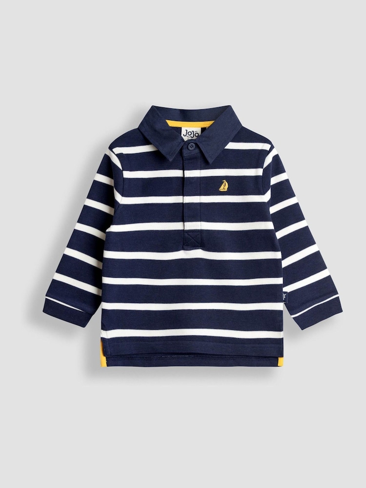 JoJo Maman Bébé Navy Blue Classic Stripe Rugby Top - Image 1 of 3