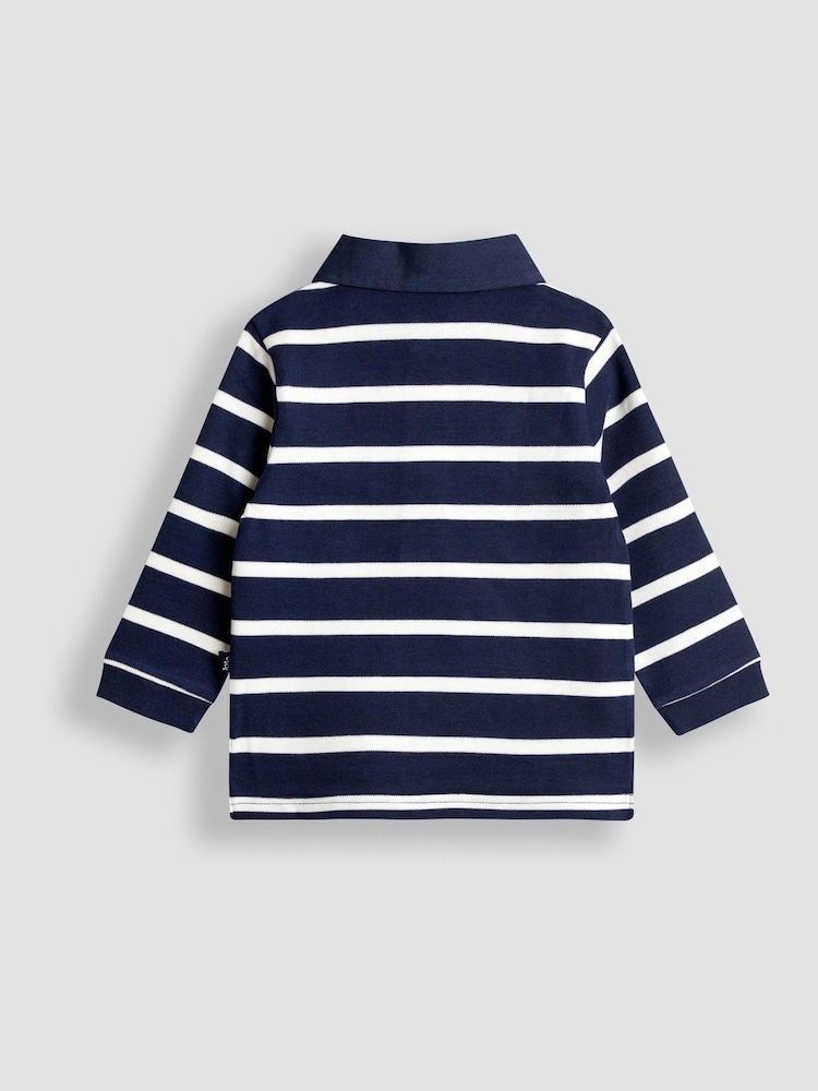 JoJo Maman Bébé Navy Blue Classic Stripe Rugby Top - Image 3 of 3