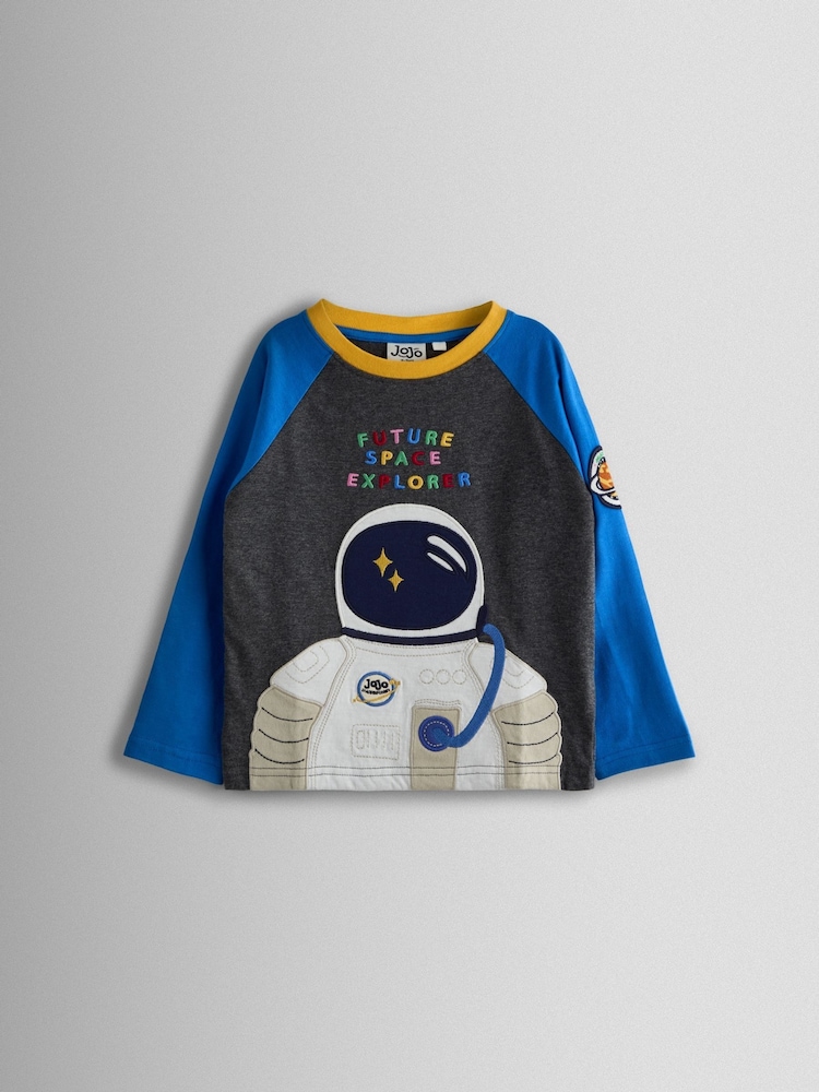 JoJo Maman Bébé Charcoal Grey Astronaut Appliqué Top - Image 1 of 5 JoJo Maman Bébé Charcoal Grey Astronaut Appliqué Top - Image 1 of 5
