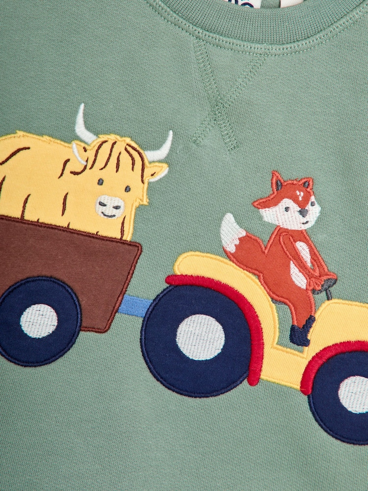JoJo Maman Bébé Khaki Green Tractor Appliqué Sweatshirt - Image 3 of 3 JoJo Maman Bébé Khaki Green Tractor Appliqué Sweatshirt - Image 3 of 3