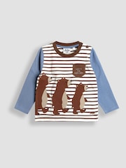 JoJo Maman Bébé Brown Bear Appliqué & Embroidered Pocket Top - Image 1 of 3
