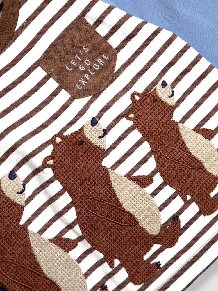 JoJo Maman Bébé Brown Bear Appliqué & Embroidered Pocket Top - Image 2 of 3