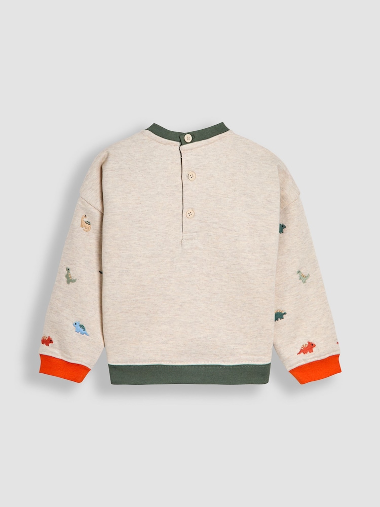 JoJo Maman Bébé Natural Dino Embroidered Sweatshirt - Image 2 of 3 JoJo Maman Bébé Natural Dino Embroidered Sweatshirt - Image 2 of 3