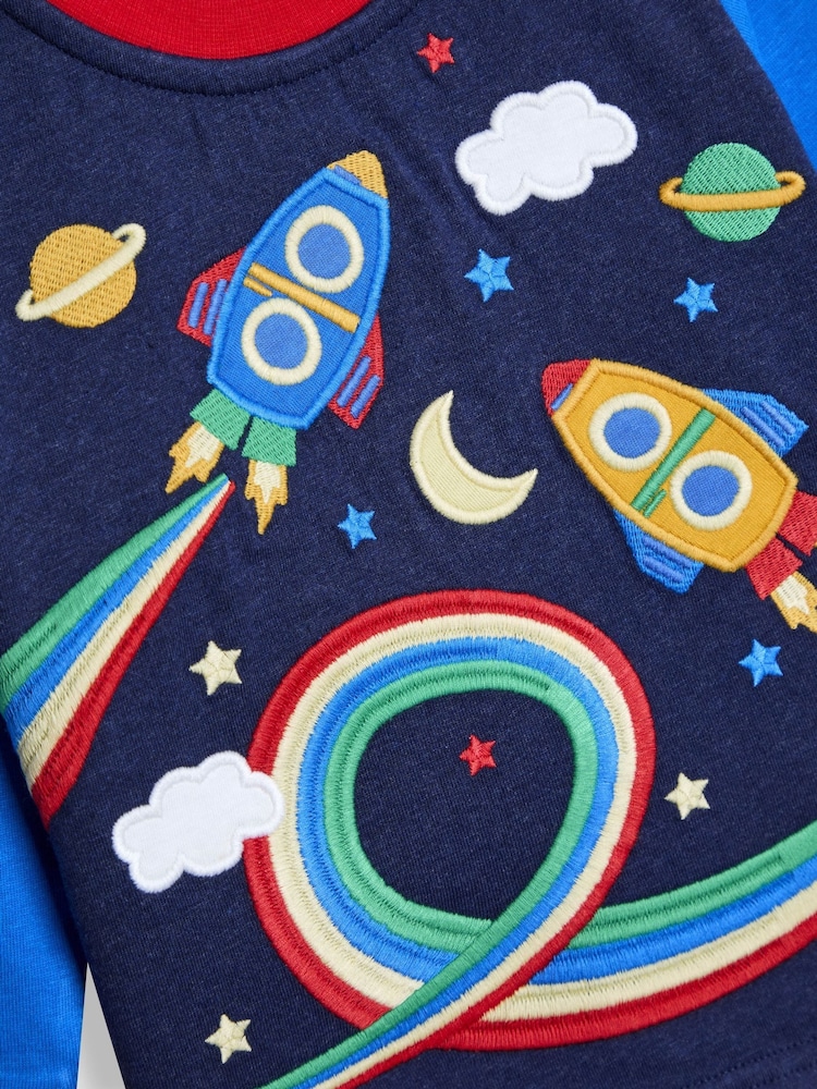 JoJo Maman Bébé Navy Blue Rocket Appliqué Top - Image 2 of 3 JoJo Maman Bébé Navy Blue Rocket Appliqué Top - Image 2 of 3